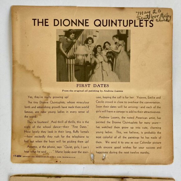 Vintage 1948 First National Bank Calendar The Dionne Quintuplets - Picture 5 of 10
